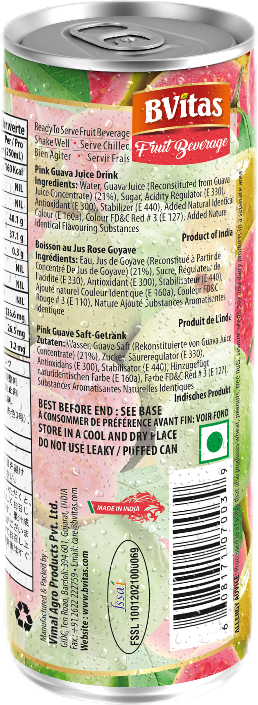 BVitas Combo Pack of Mango,Lychee & Pink Guava Fruit Juice 250ml- 1 Unit of Each