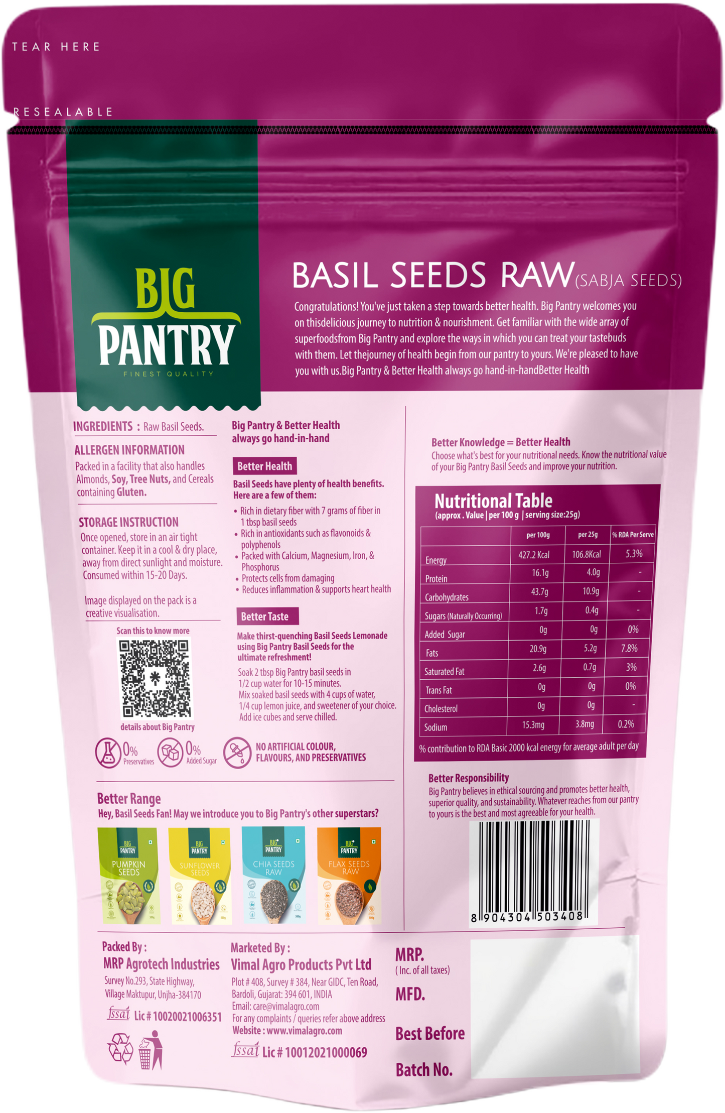 BIG PANTRY Basil Seeds 500g