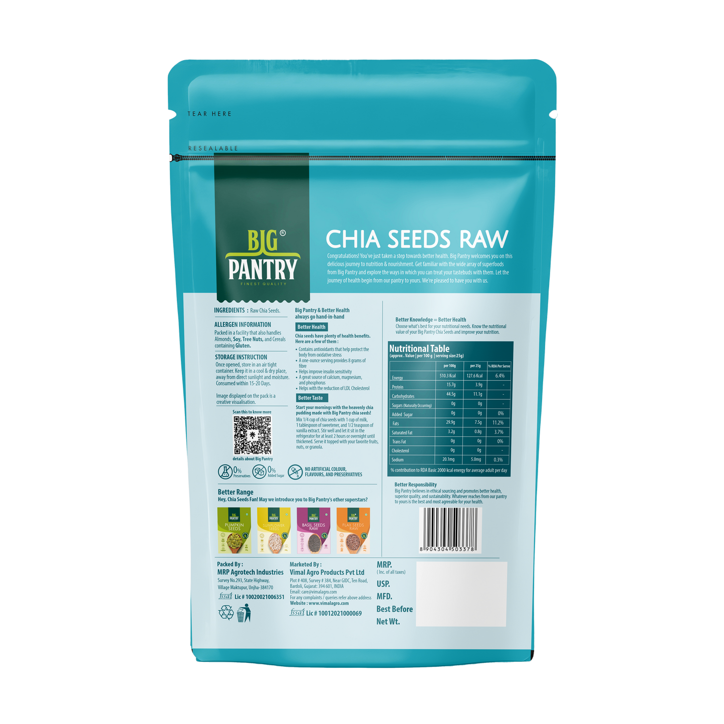 Healthy starter Pack - Chia, Basil, Flax Seeds 200g