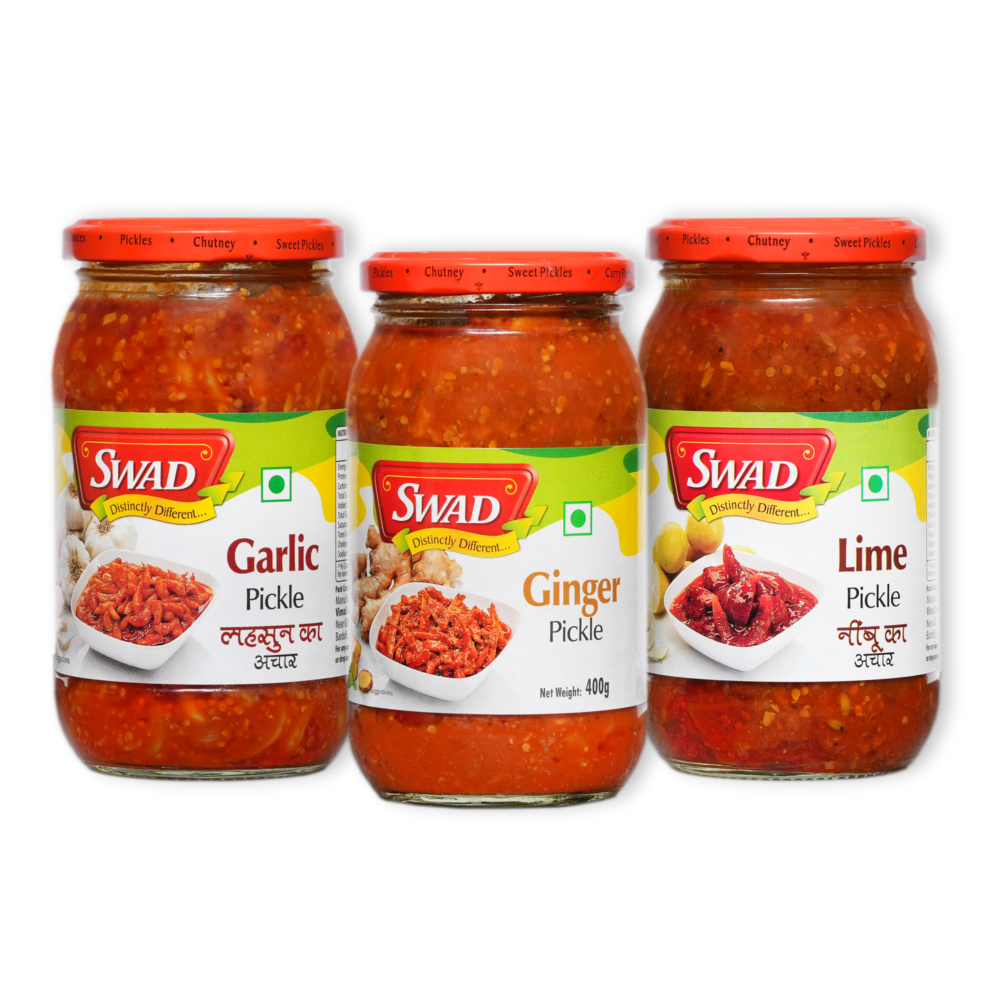 SWAD Combo Pack of Garlic Pickle |Ginger Pickle |Lime Pickle 400g