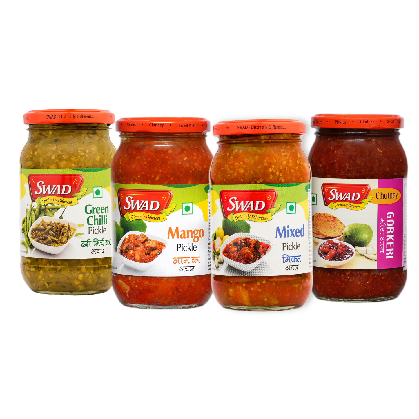 SWAD Combo Pack of Green Chilli Pickle|Mango Pickle|Mixed Pickle 400g|Gorkeri 500g