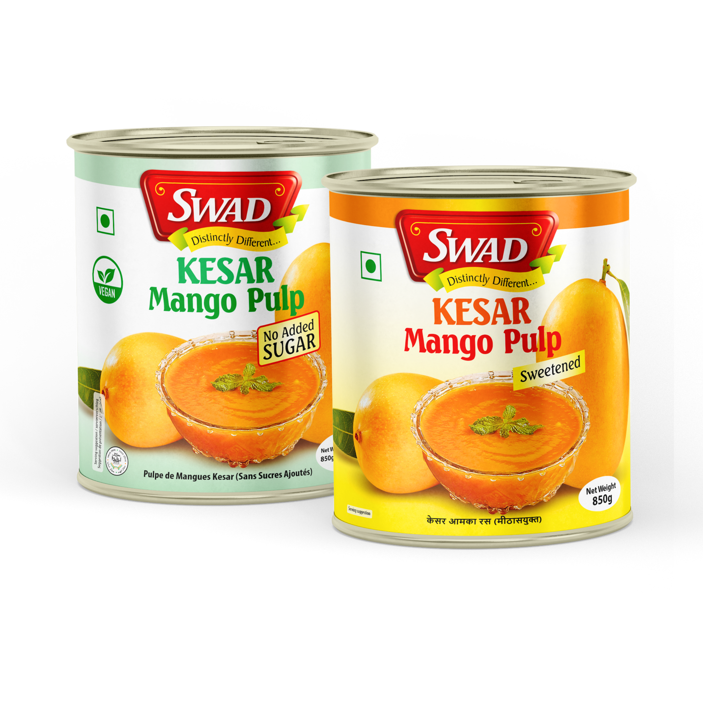 SWAD Combo Pack of Kesar Mango Pulp No added Sugar & Kesar Mango Pulp Sweetened 850g