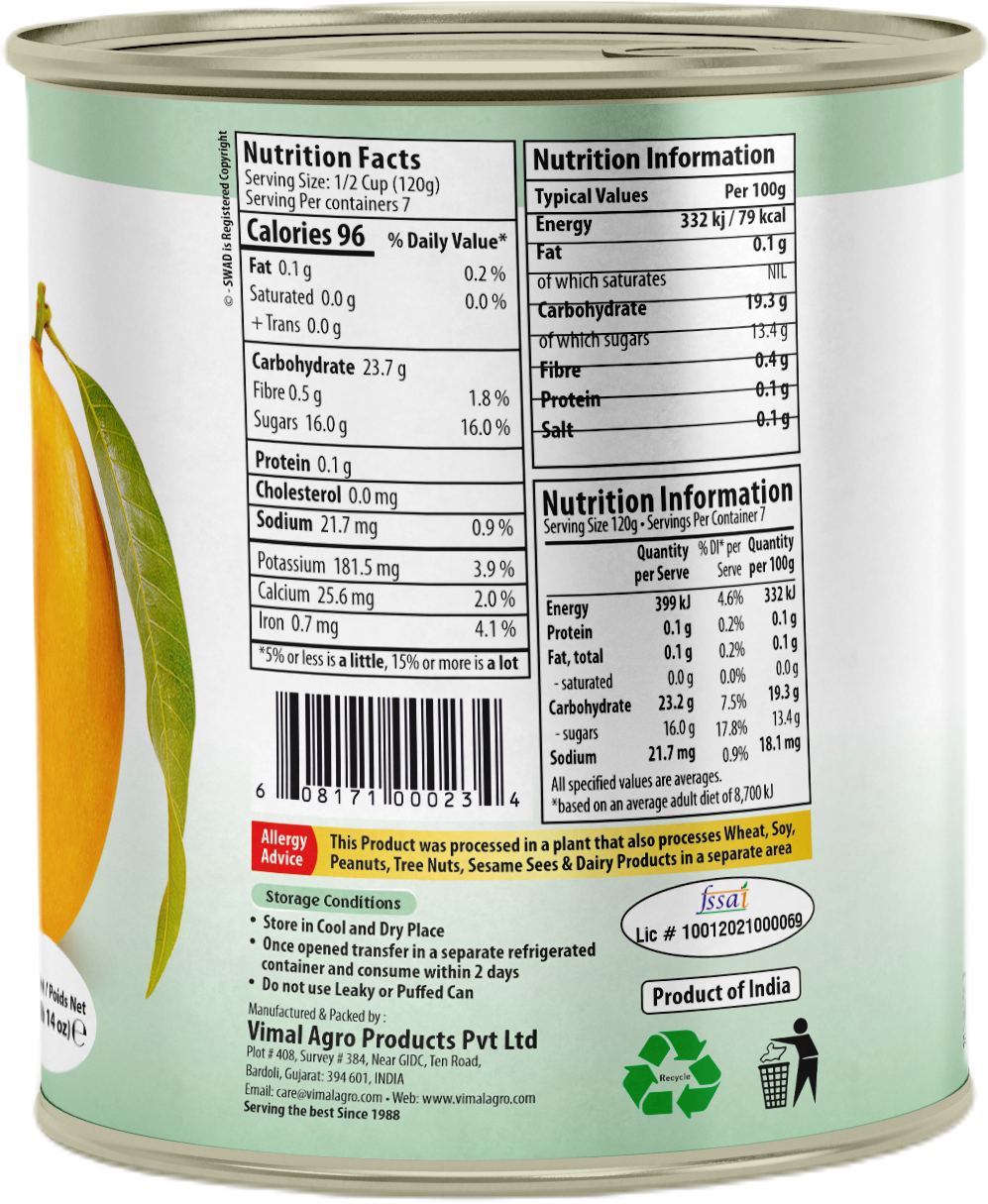 SWAD Kesar Mango Pulp No Added Sugar 850g