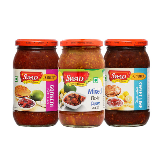 SWAD Mixed Pickle 400g, Gorkeri 500g& Sweet Lime Pickle 500g