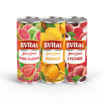 BVitas Combo Pack of Mango,Lychee & Pink Guava Fruit Juice 250ml- 1 Unit of Each