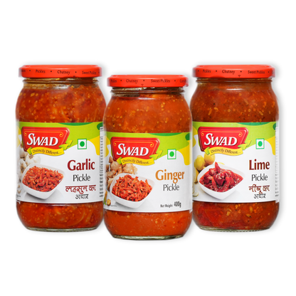 SWAD Combo Pack of Garlic Pickle |Ginger Pickle |Lime Pickle 400g