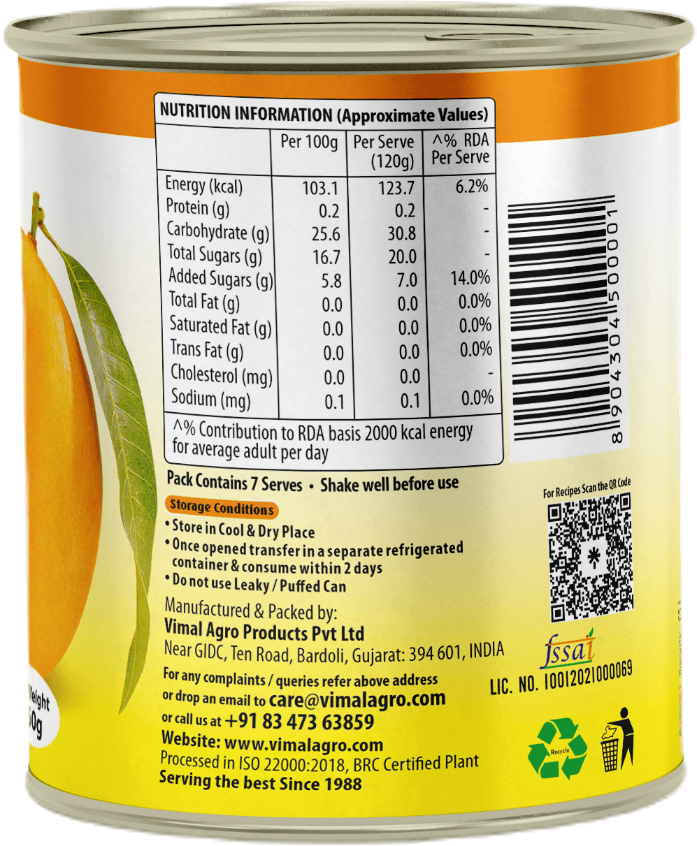 SWAD Combo Pack of Kesar Mango Pulp No added Sugar & Kesar Mango Pulp Sweetened 850g