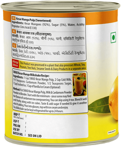 SWAD Combo Pack of Kesar Mango Pulp No added Sugar & Kesar Mango Pulp Sweetened 850g