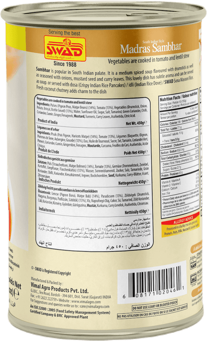 SWAD Ready to Eat Madras Sambhar 450g