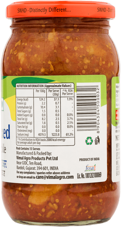 SWAD Combo Pack of Green Chilli Pickle|Mango Pickle|Mixed Pickle 400g|Gorkeri 500g