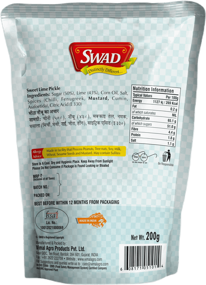 SWAD Mango,Mixed,Green Chilli,Kerda,Garlic,Chhundo,Gorkeri & Sweetlime Pickle 200g- Pack of 8 (1 Piece of each)